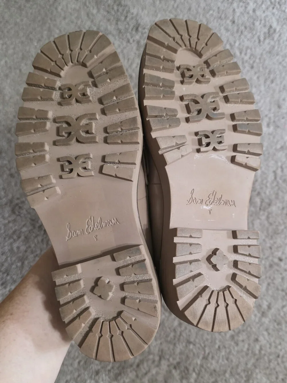 SAM EDELMAN Laurs Lug Sole Loafer In Tan Horsebit Chunky Preppy Academia Size 8